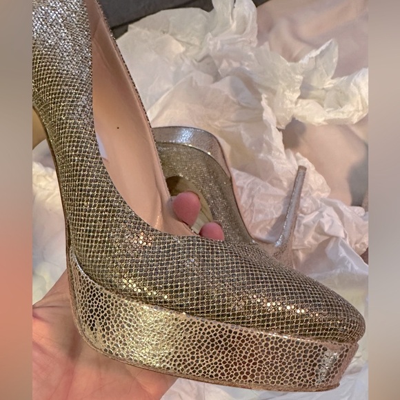 Jimmy Choo Gold Glitter Fabric And Embossed Leather Eros Platform Pump 38 - Picture 5 of 9